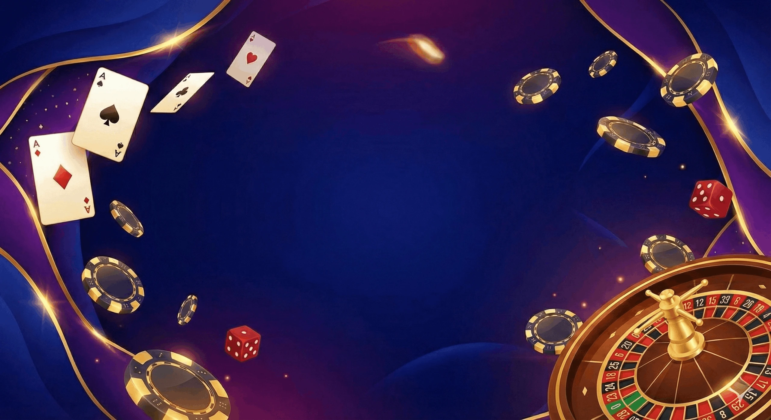 Spielkarten, Roulette und goldene Jetons